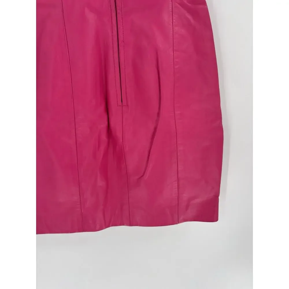 Chia Vintage Hot Pink Leather Skirt Womens 4 Short Zip Up Lined 80s 90s Retro